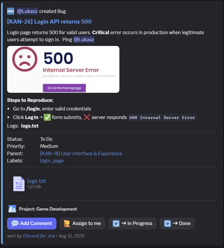 Discord notification card