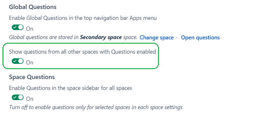 Displaying questions from all spaces screenshot 2