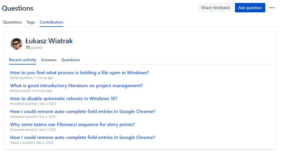 Contributors, reputation points and user profiles screenshot 2