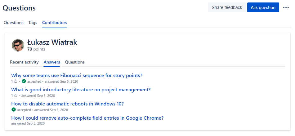 Contributors, reputation points and user profiles screenshot 3