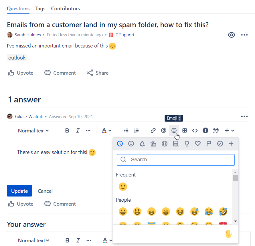 Content editor: inserting emojis is now possible screenshot 1