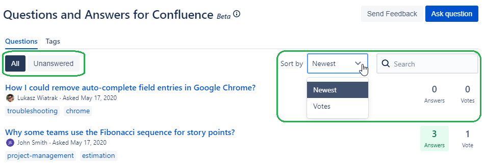 Searching, sorting and filtering questions now possible screenshot 1