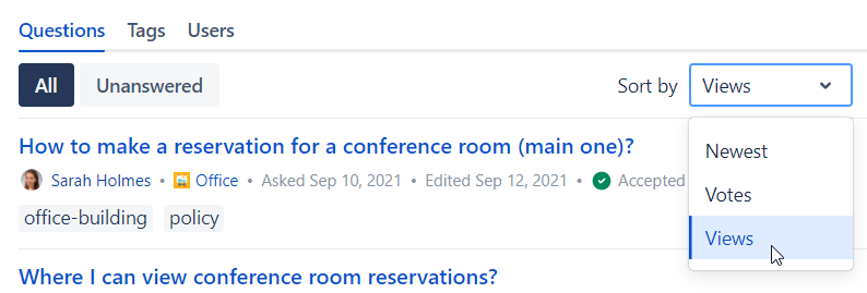 Sort questions by views screenshot 1