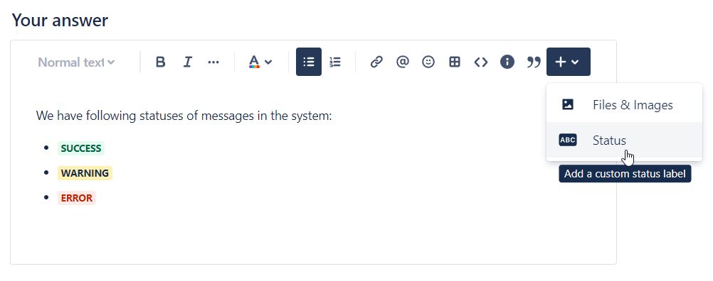 Content editor: inserting statuses now possible screenshot 1