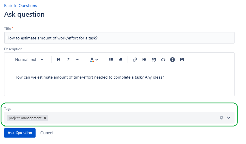 Assigning tags to questions screenshot 1